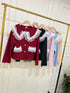Ladies Aesthetic Frill Lace Border Winter Cardigan